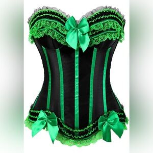 Y2K Halloween Striped Bowknot Satin Lace Bodice Overbust Corset